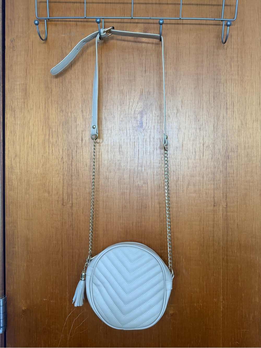 Bakers Cream Round Quilted Crossbody with Tassel